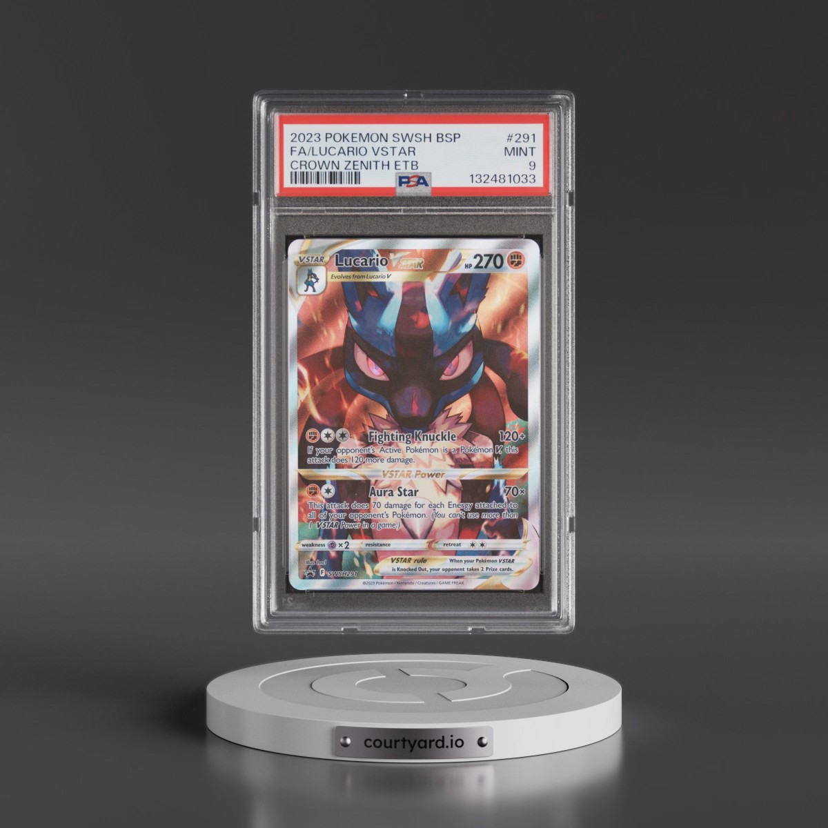 2023 Pokémon Swsh Black Star Promo #291 Lucario Vstar - Full Art Crown Zenith Elite Trainer Box (PSA 9 MINT)