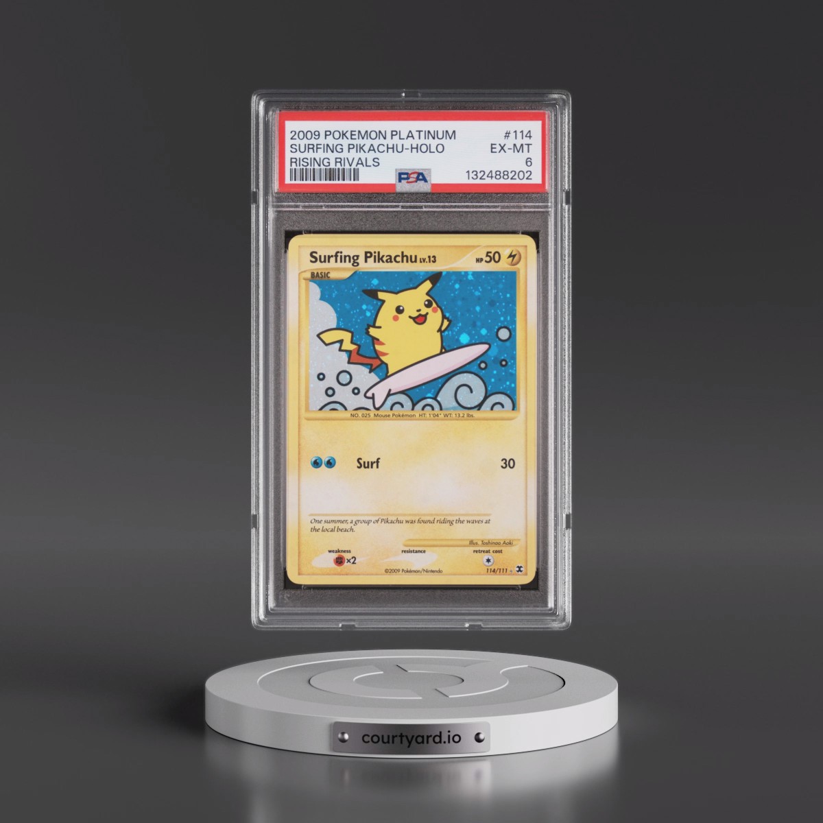 2009 Pokémon Platinum Rising Rivals #114 Surfing Pikachu - Holo (PSA 6 EX-MT)
