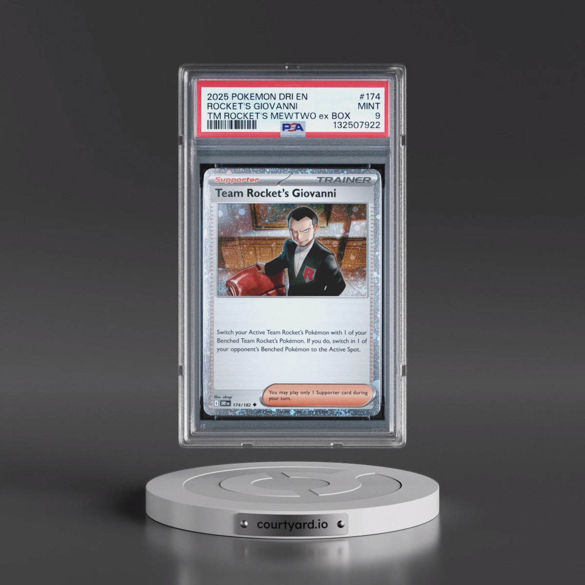 2025 Pokémon Dri EN-Destined Rivals #174 Team Rocket's Giovanni - Team Rocket's Mewtwo EX Box (PSA 9 MINT)
