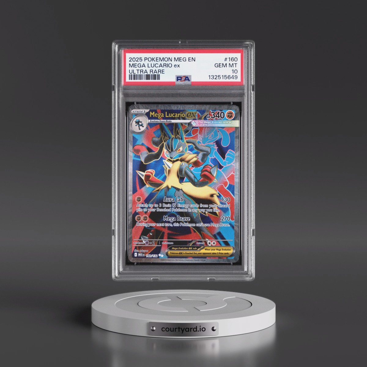 2025 Pokémon Meg EN-Mega Evolution #160 Mega Lucario EX - Holo Ultra Rare (PSA 10 GEM MINT)