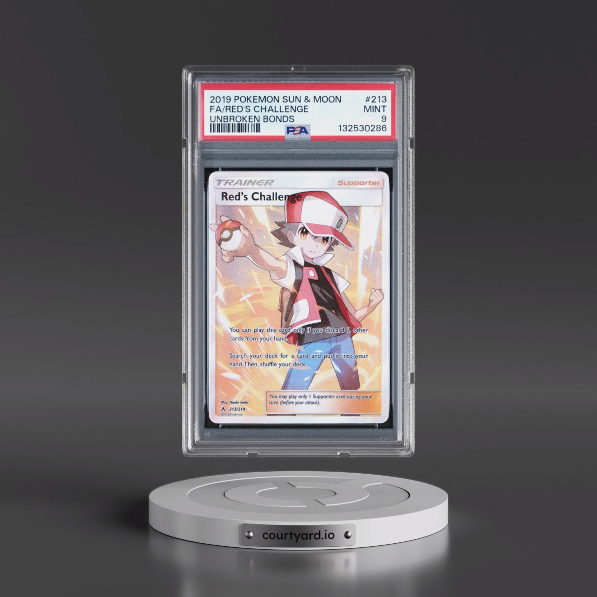 2019 Pokémon Sun & Moon Unbroken Bonds Red's Challenge - Full Art #213 PSA 9