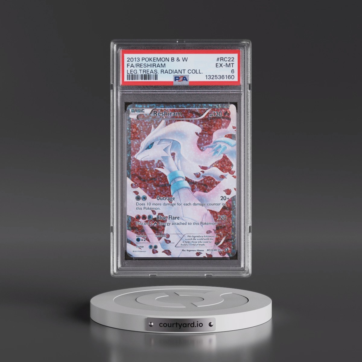 2013 Pokémon Black & White Legendary Treasures Radiant Collection #22/25 Reshiram - Full Art (PSA 6 EX-MT)