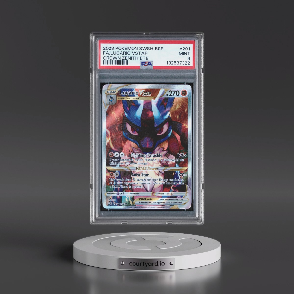 2023 Pokémon Swsh Black Star Promo #291 Lucario Vstar - Full Art Crown Zenith Elite Trainer Box (PSA 9 MINT)