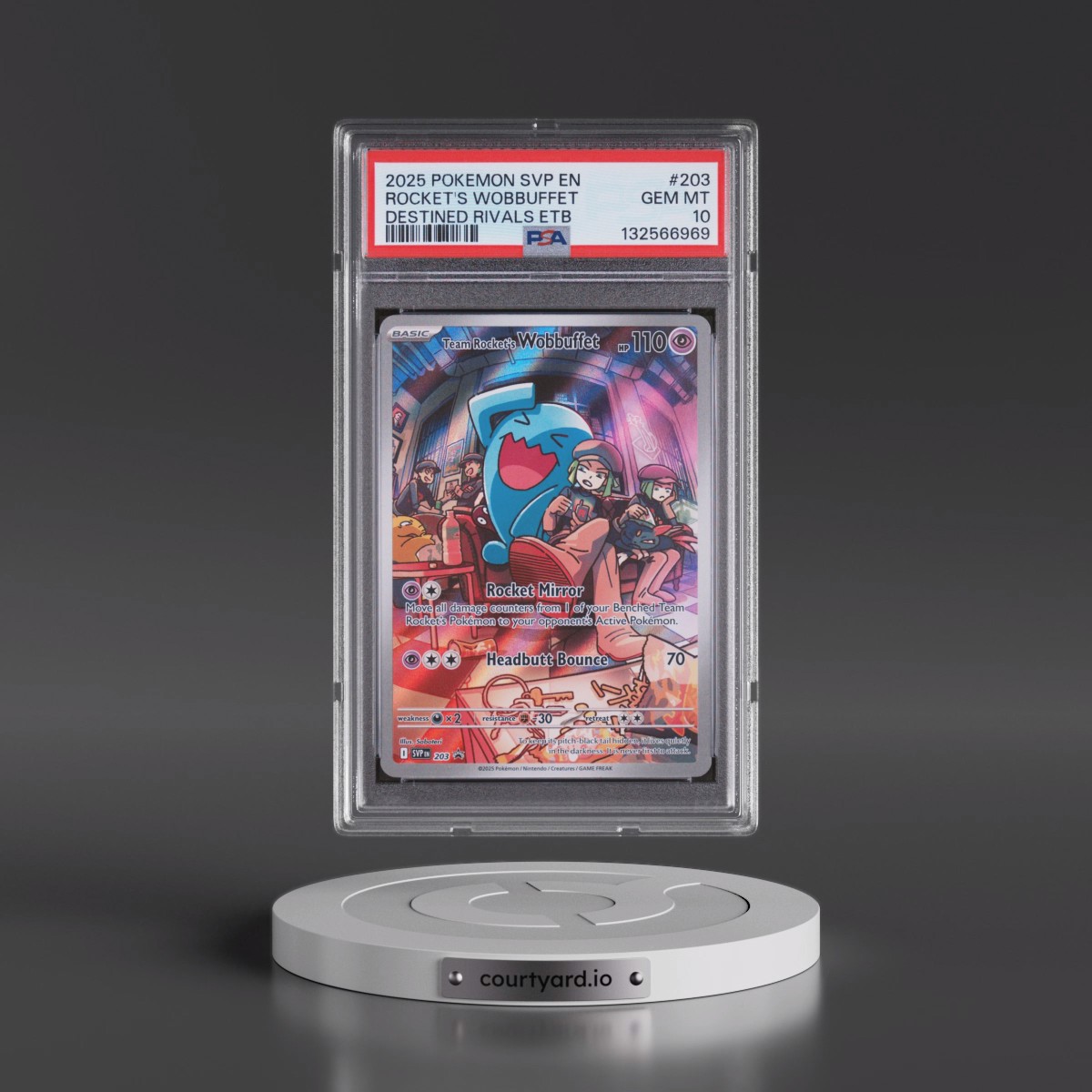 2025 Pokémon Svp EN-SV Black Star Promo #203 Team Rocket's Wobbuffet - Destined Rivals Elite Trainer Box (PSA 10 GEM MINT)