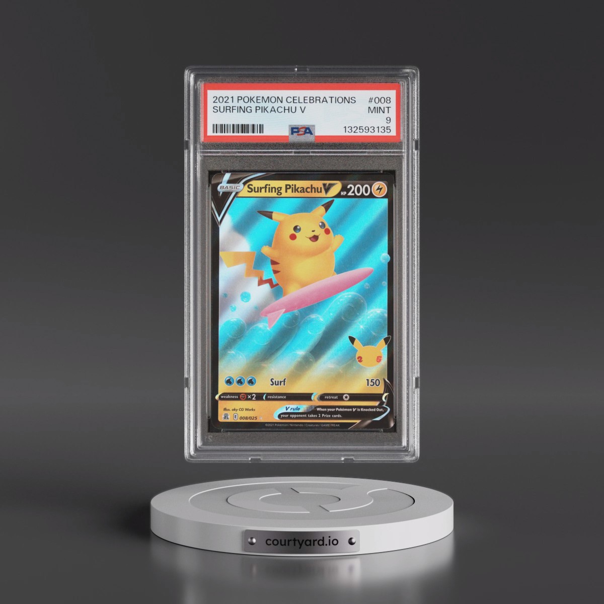 2021 Pokémon Celebrations #008 Surfing Pikachu V - Holo (PSA 9 MINT)