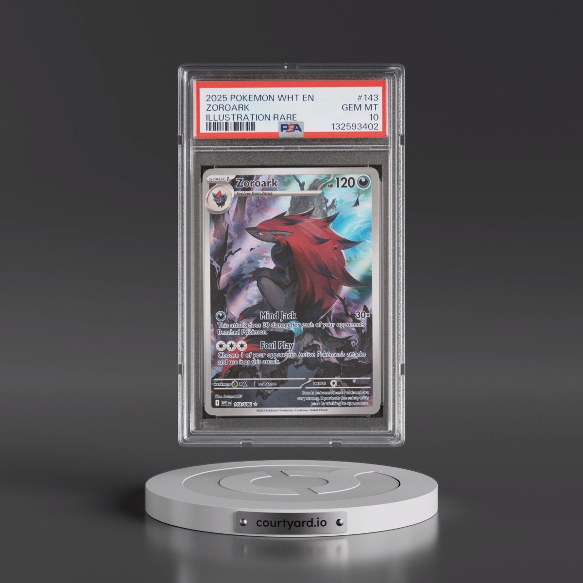 2025 Pokémon Wht EN-White Flare #143 Zoroark - Illustration Rare (PSA 10 GEM MINT)