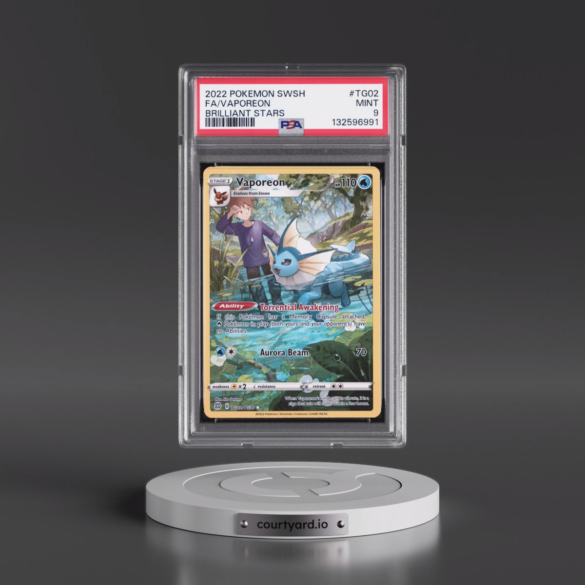 2022 Pokémon Sword & Shield Brilliant Stars #TG02 Vaporeon - Full Art (PSA 9 MINT)