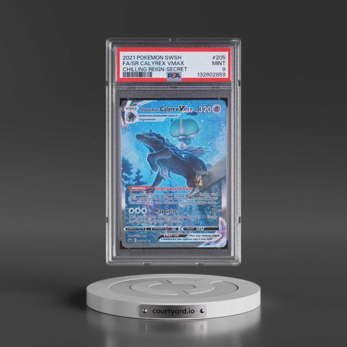 2021 Pokémon Sword & Shield Chilling Reign #205 Shadow Rider Calyrex Vmax - Full Art Secret (PSA 9 MINT)