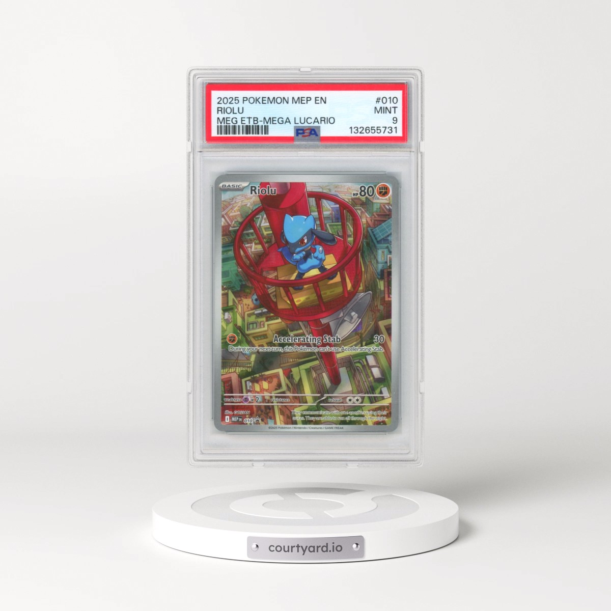 2025 Pokémon Mep EN-Me Black Star Promo #010 Riolu - Mega Evolution Elite Trainer Box-Mega Lucario (PSA 9 MINT)