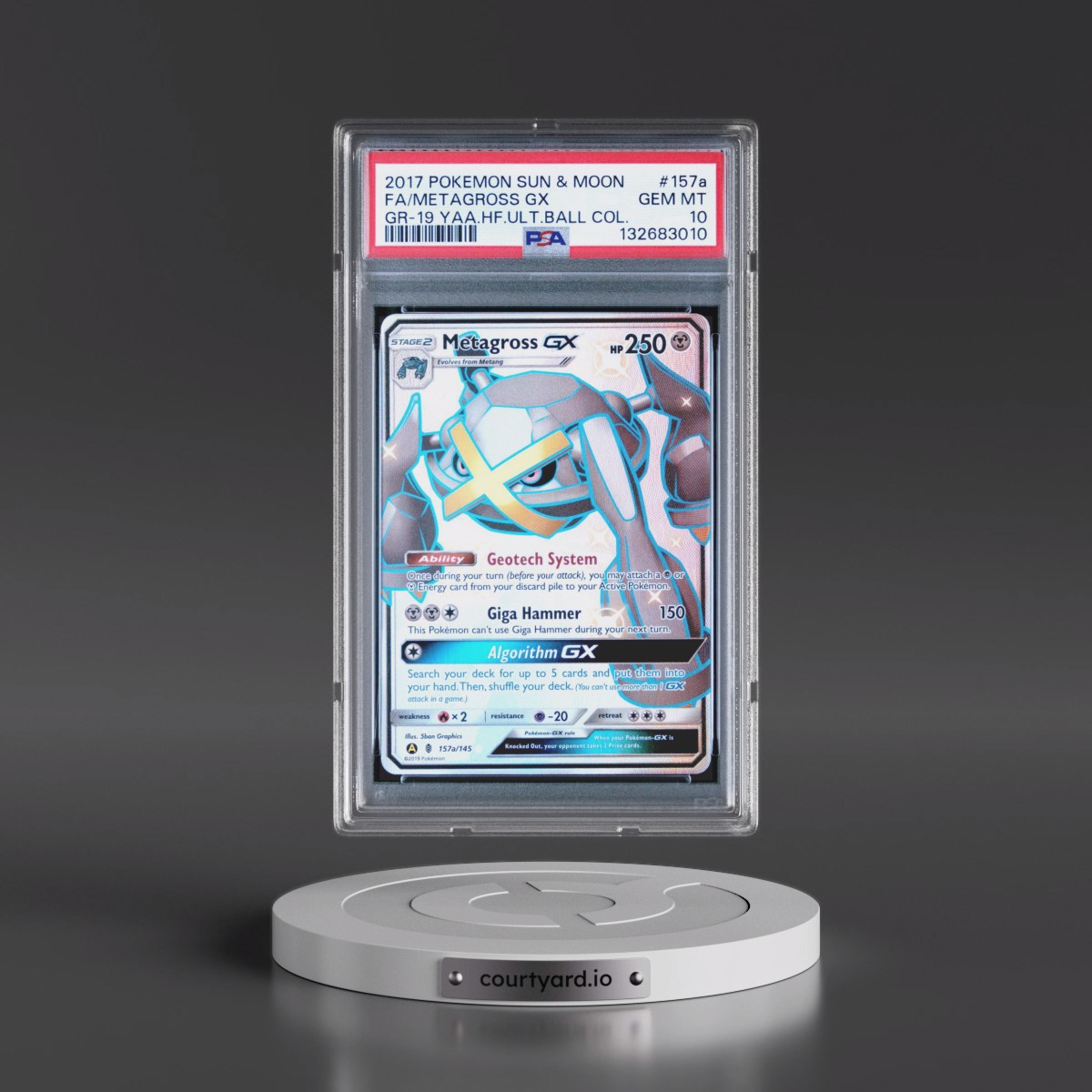 2017 Pokémon Sun & Moon Guardians Rising #157a Metagross GX - Holo Full Art 2019 Yellow A Alternate Art Hidden Fates Ultra Ball Collection (PSA 10 GEM MINT)