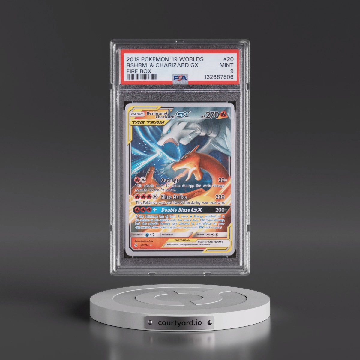 2019 Pokémon 2019 World Championships Deck: Fire Box #20 Reshiram & Charizard GX - Holo (PSA 9 MINT)