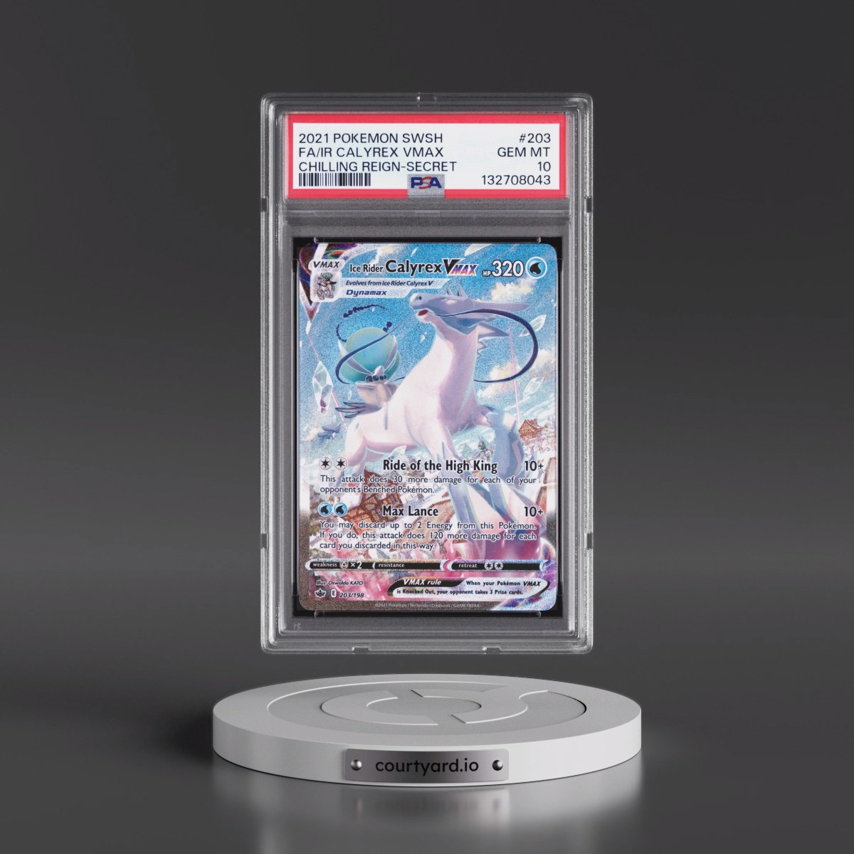 2021 Pokémon Sword & Shield Chilling Reign #203 Ice Rider Calyrex Vmax - Full Art Secret (PSA 10 GEM MINT)