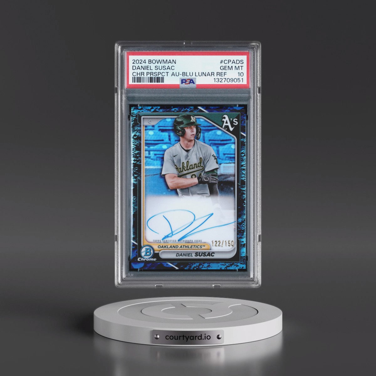 2024 Bowman Chrome Prospect Autographs Daniel Susac - Blue Lunar Refractor #CPADS PSA 10