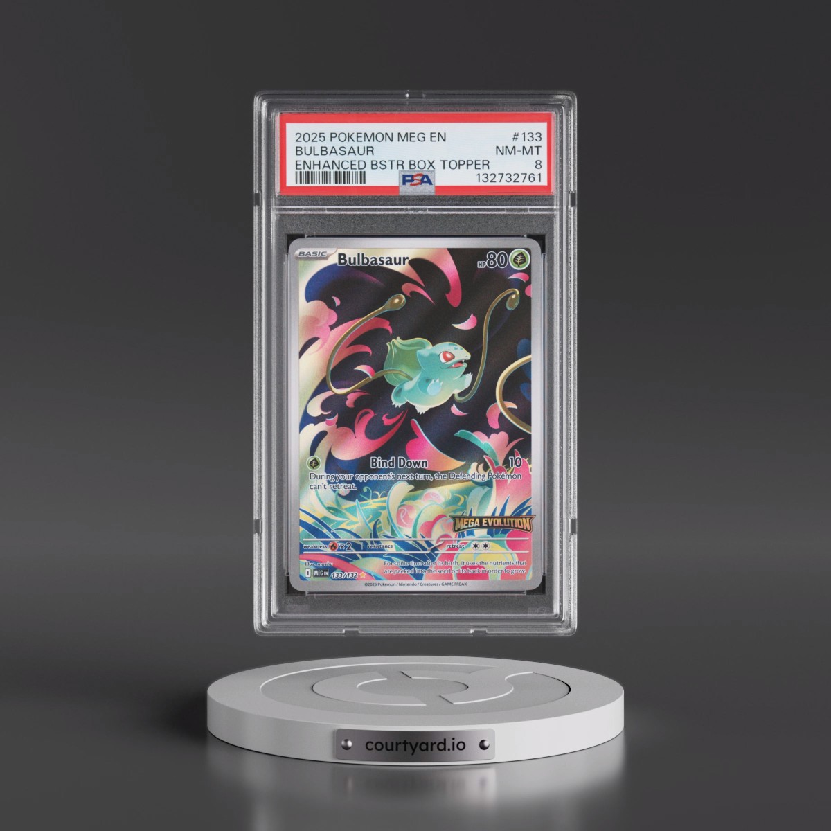 2025 Pokémon Meg EN-Mega Evolution #133 Bulbasaur - Enhanced Booster Box Topper (PSA 8 NM-MT)