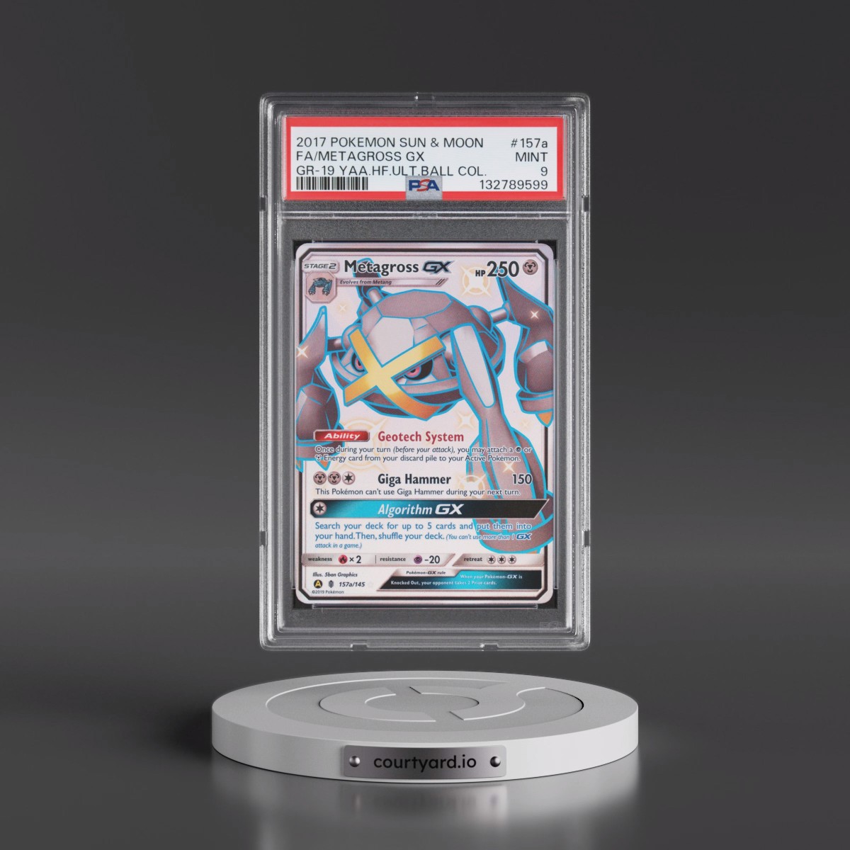 2017 Pokémon Sun & Moon Guardians Rising #157a Metagross GX - Holo Full Art 2019 Yellow A Alternate Art Hidden Fates Ultra Ball Collection (PSA 9 MINT)
