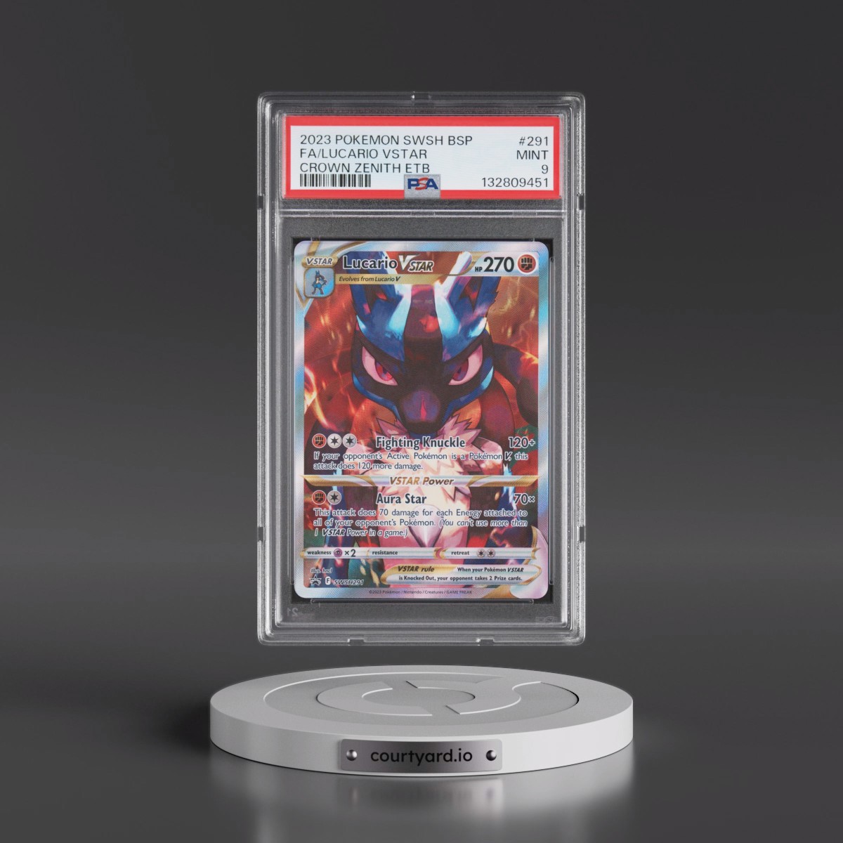 2023 Pokémon Swsh Black Star Promo #291 Lucario Vstar - Full Art Crown Zenith Elite Trainer Box (PSA 9 MINT)