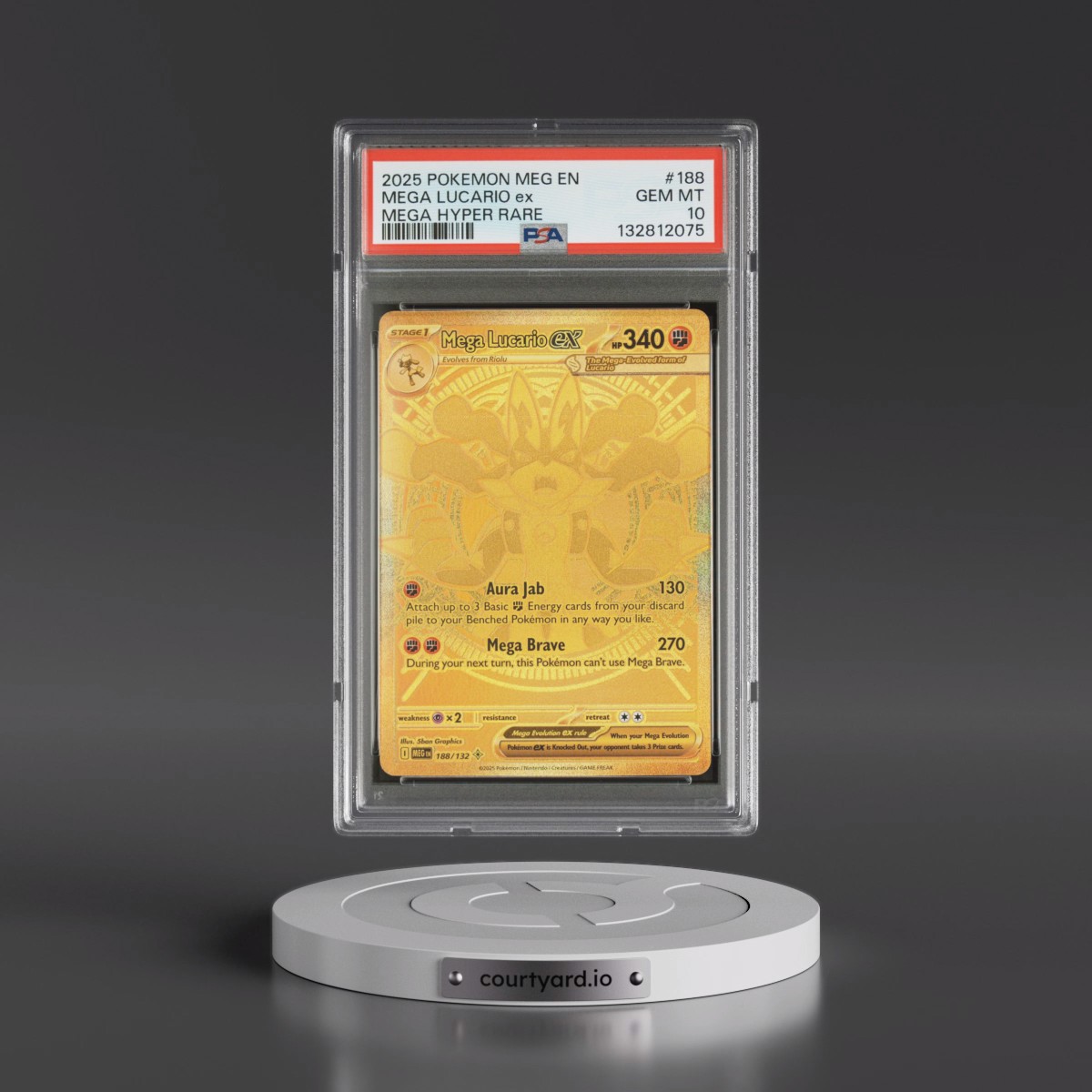 2025 Pokémon Meg EN-Mega Evolution #188 Mega Lucario EX - Holo Mega Hyper Rare (PSA 10 GEM MINT)