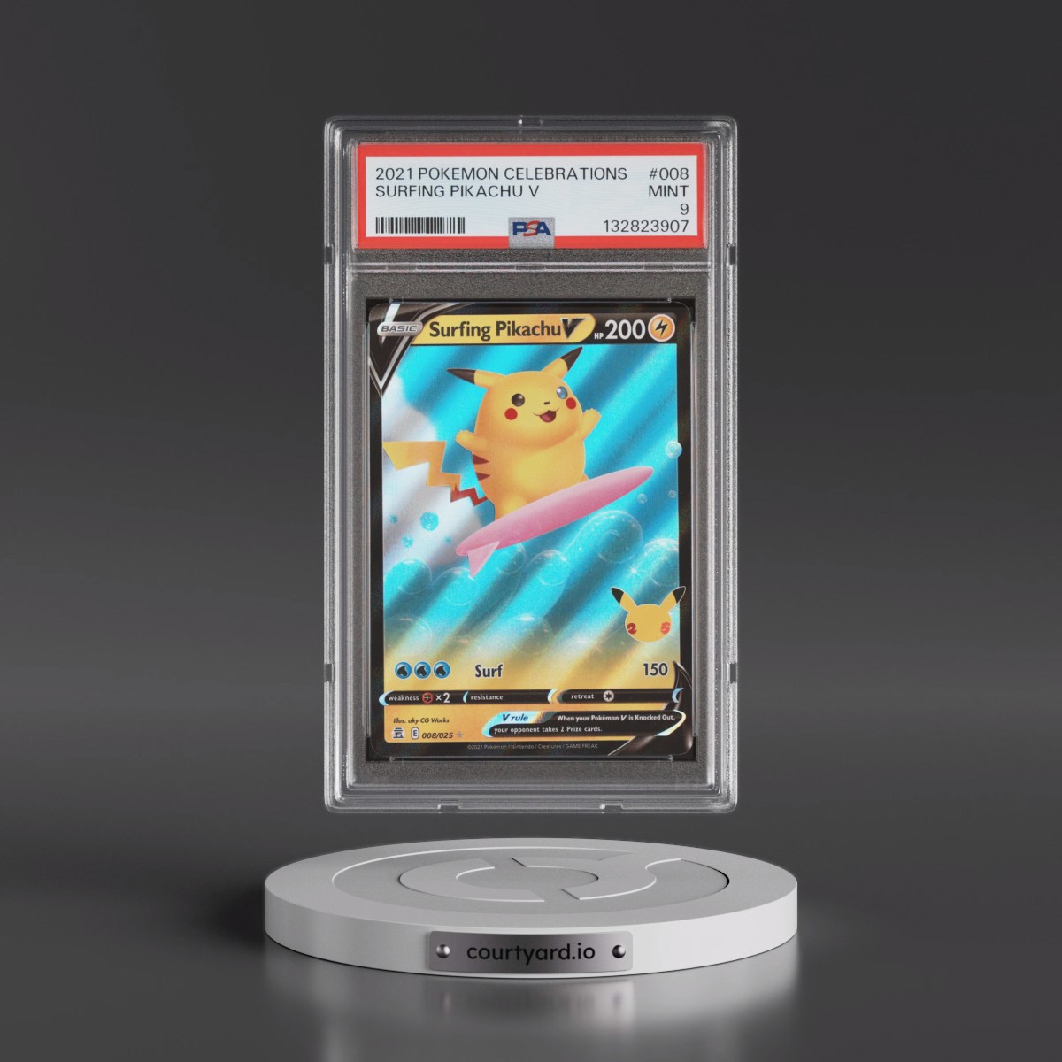 2021 Pokémon Celebrations #008 Surfing Pikachu V - Holo (PSA 9 MINT)
