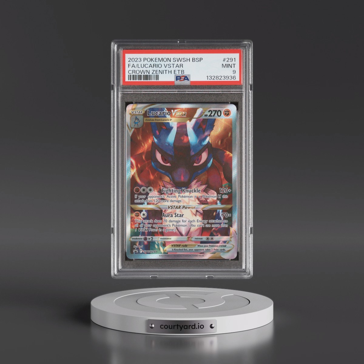2023 Pokémon Swsh Black Star Promo #291 Lucario Vstar - Full Art Crown Zenith Elite Trainer Box (PSA 9 MINT)