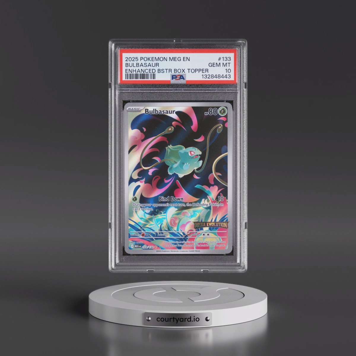2025 Pokémon Meg EN-Mega Evolution #133 Bulbasaur - Enhanced Booster Box Topper (PSA 10 GEM MINT)