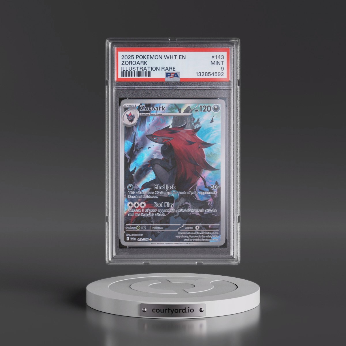 2025 Pokémon Wht EN-White Flare #143 Zoroark - Illustration Rare (PSA 9 MINT)