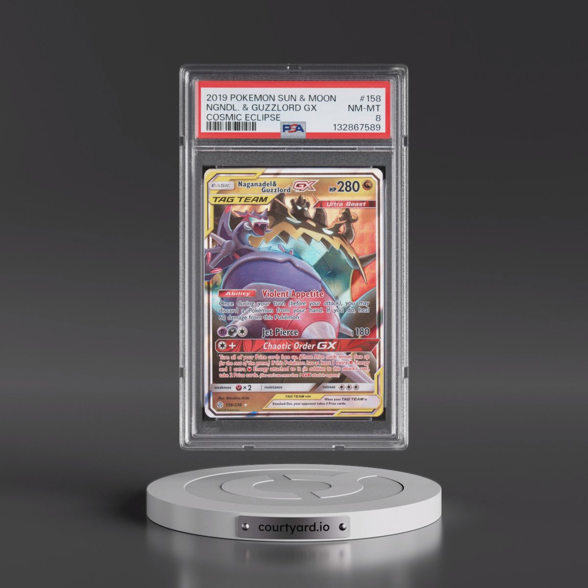 2019 Pokémon Sun & Moon Cosmic Eclipse #158 Naganadel & Guzzlord GX - Holo (PSA 8 NM-MT)