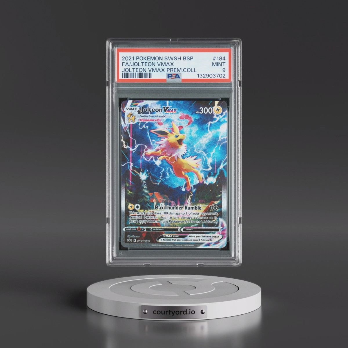 2021 Pokémon Swsh Black Star Promo #184 Jolteon Vmax - Full Art Jolteon Vmax Premium Collection (PSA 9 MINT)