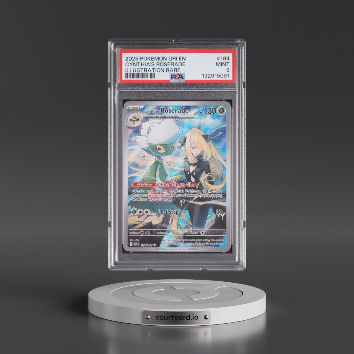 2025 Pokémon Dri EN-Destined Rivals #184 Cynthia's Roserade - Illustration Rare (PSA 9 MINT)
