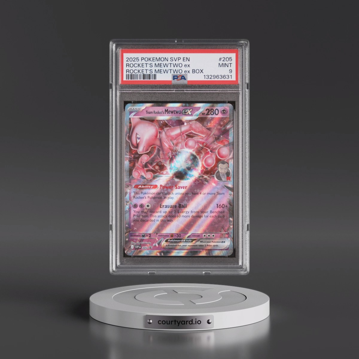 2025 Pokémon Svp EN-SV Black Star Promo #205 Team Rocket's Mewtwo EX - Holo Team Rocket's Mewtwo EX Box (PSA 9 MINT)