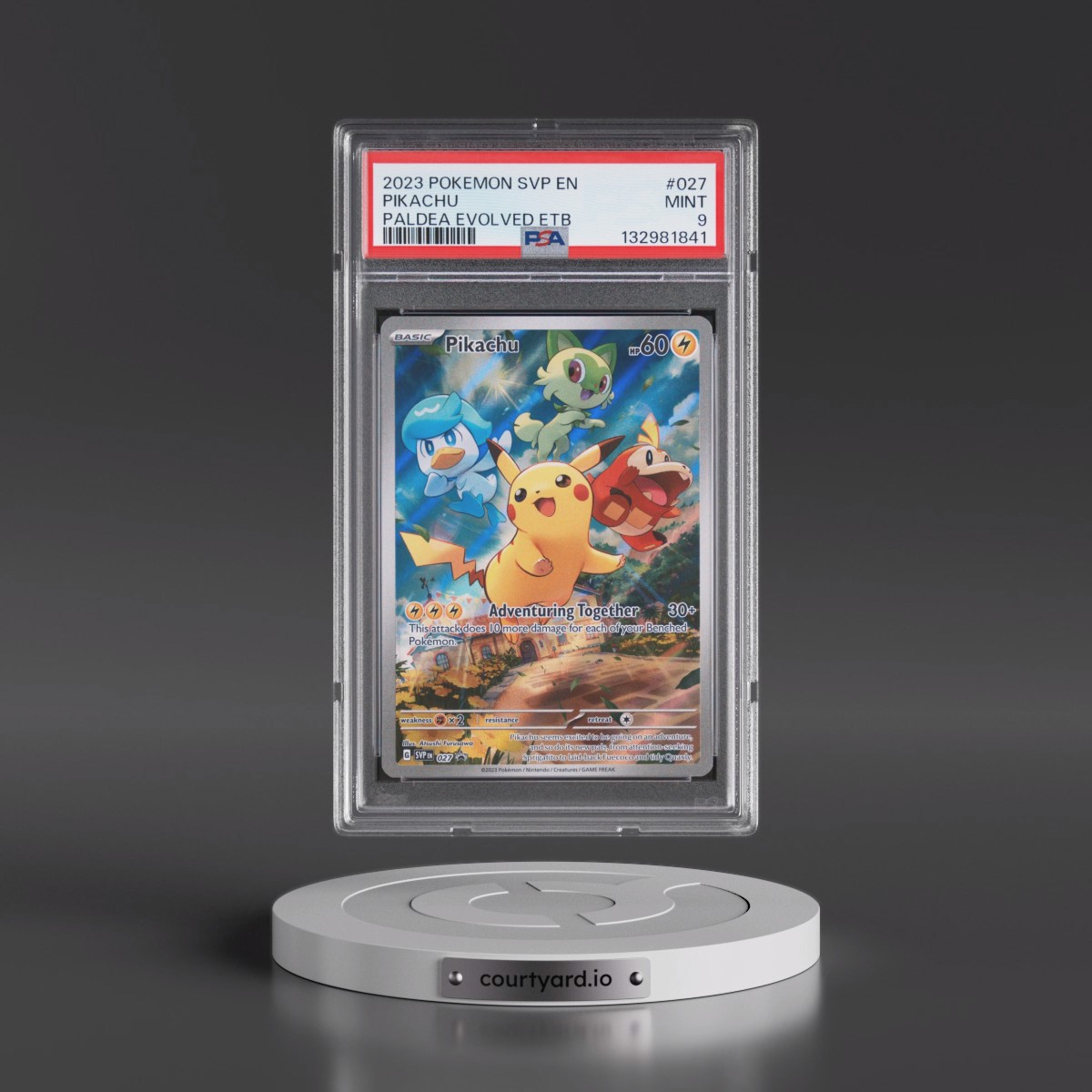 2023 Pokémon Svp EN-SV Black Star Promo #027 Pikachu - Paldea Evolved Elite Trainer Box (PSA 9 MINT)