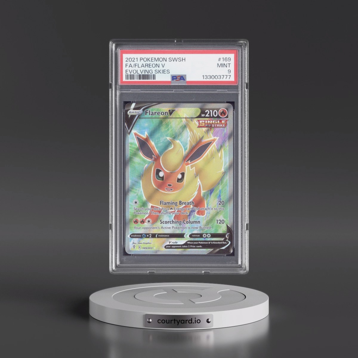2021 Pokémon Sword & Shield Evolving Skies #169 Flareon V - Holo Full Art (PSA 9 MINT)