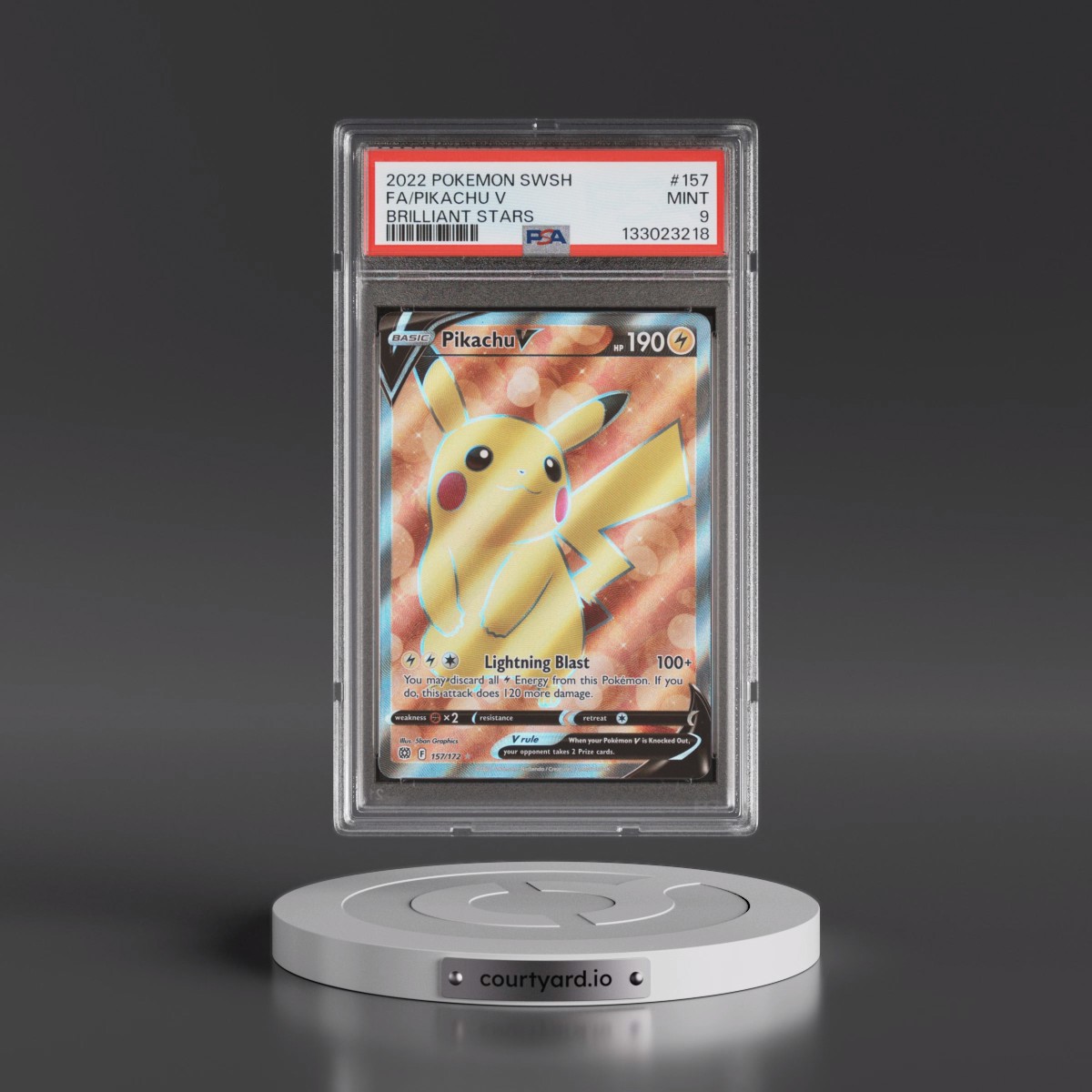 2022 Pokémon Sword & Shield Brilliant Stars #157 Pikachu V - Holo Full Art (PSA 9 MINT)
