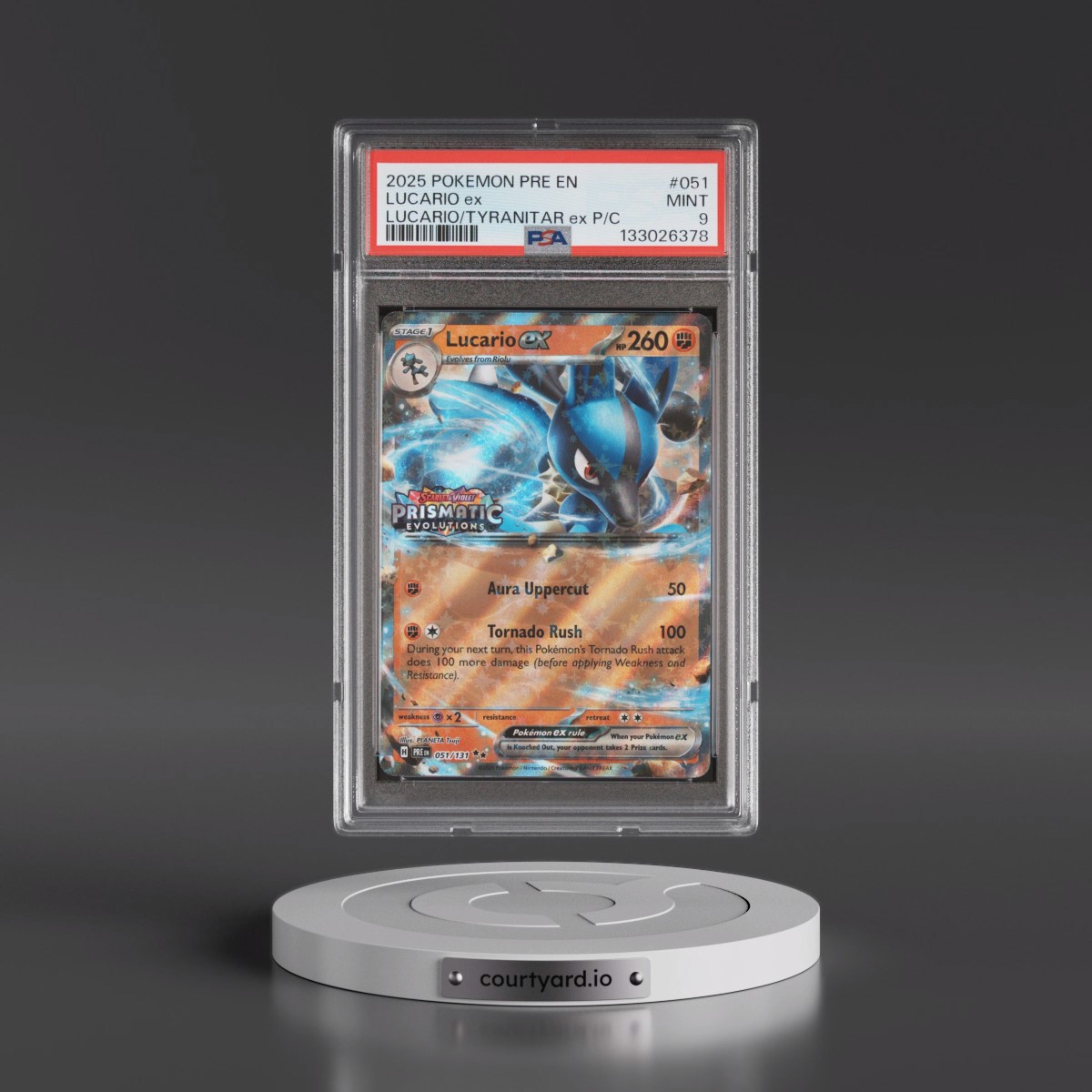 2025 Pokémon Pre EN-Prismatic Evolutions #051 Lucario EX - Holo Lucario EX & Tyranitar EX Premium Collection (PSA 9 MINT)