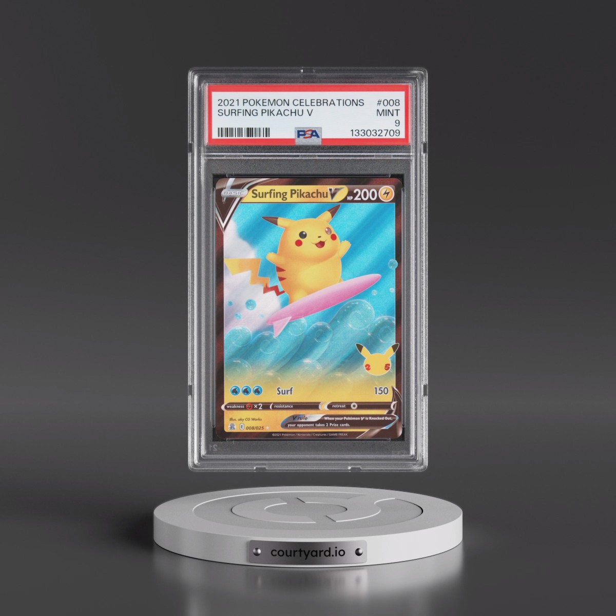 2021 Pokémon Celebrations #008 Surfing Pikachu V - Holo (PSA 9 MINT)