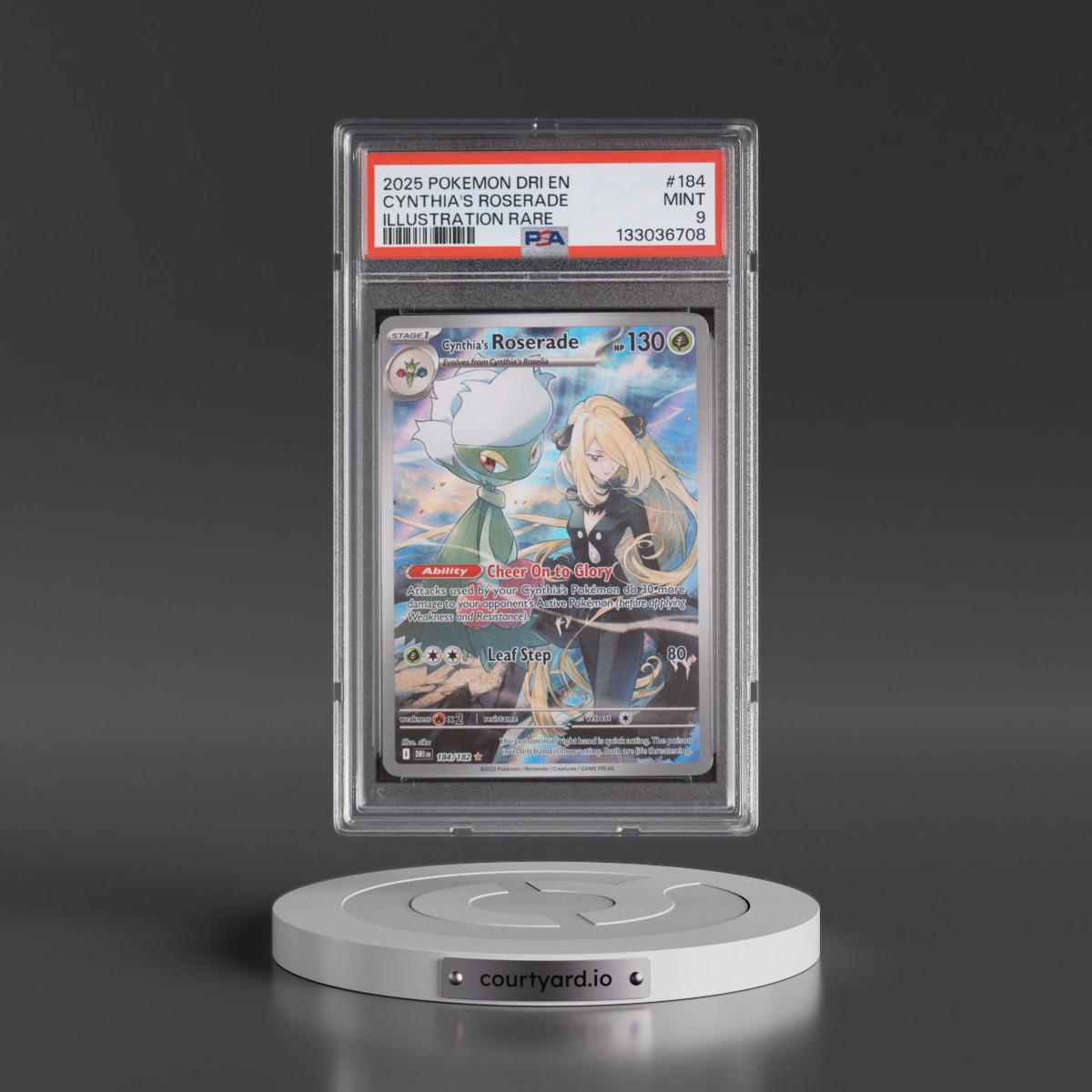 2025 Pokémon Dri EN-Destined Rivals #184 Cynthia's Roserade - Illustration Rare (PSA 9 MINT)