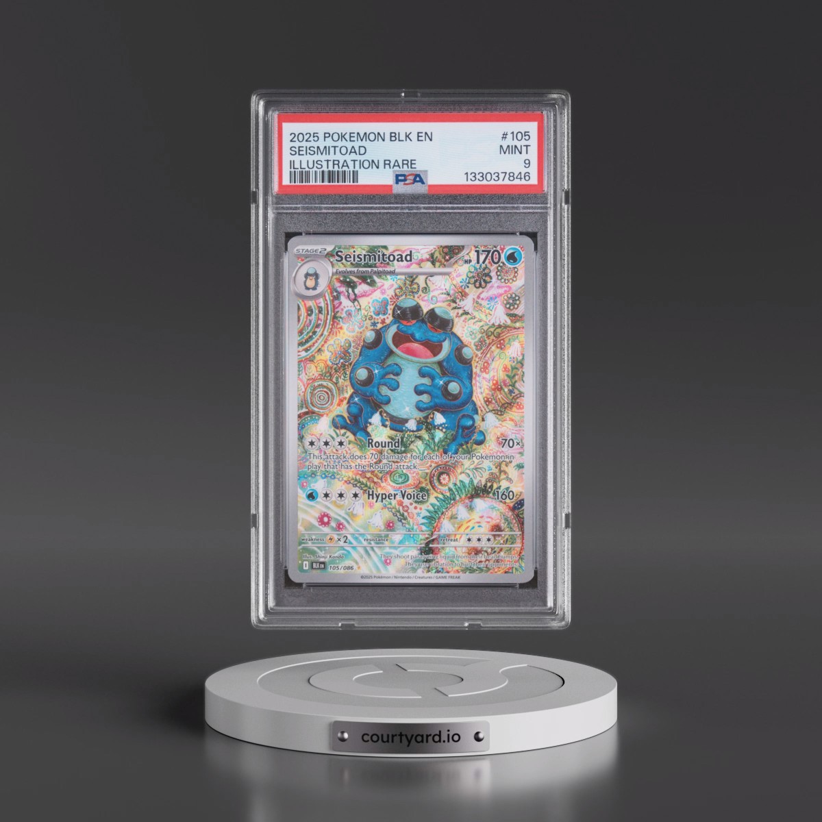 2025 Pokémon Blk EN-Black Bolt #105 Seismitoad - Illustration Rare (PSA 9 MINT)