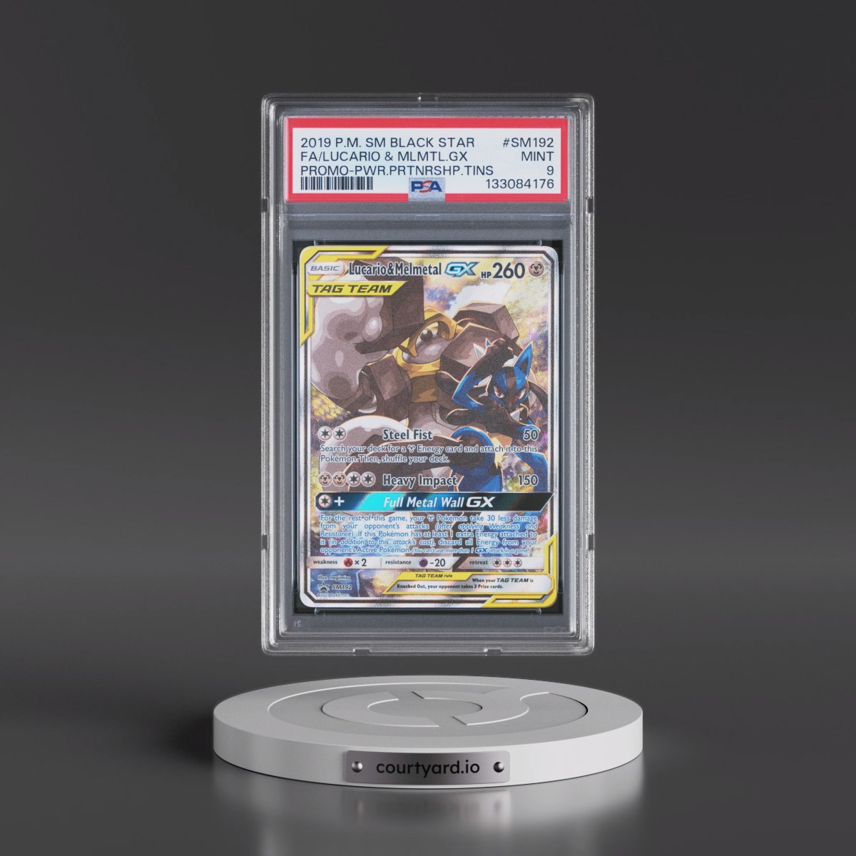 2019 Pokémon SM Black Star Promo #SM192 Lucario & Melmetal GX - Holo Full Art Power Partnership Tins (PSA 9 MINT)