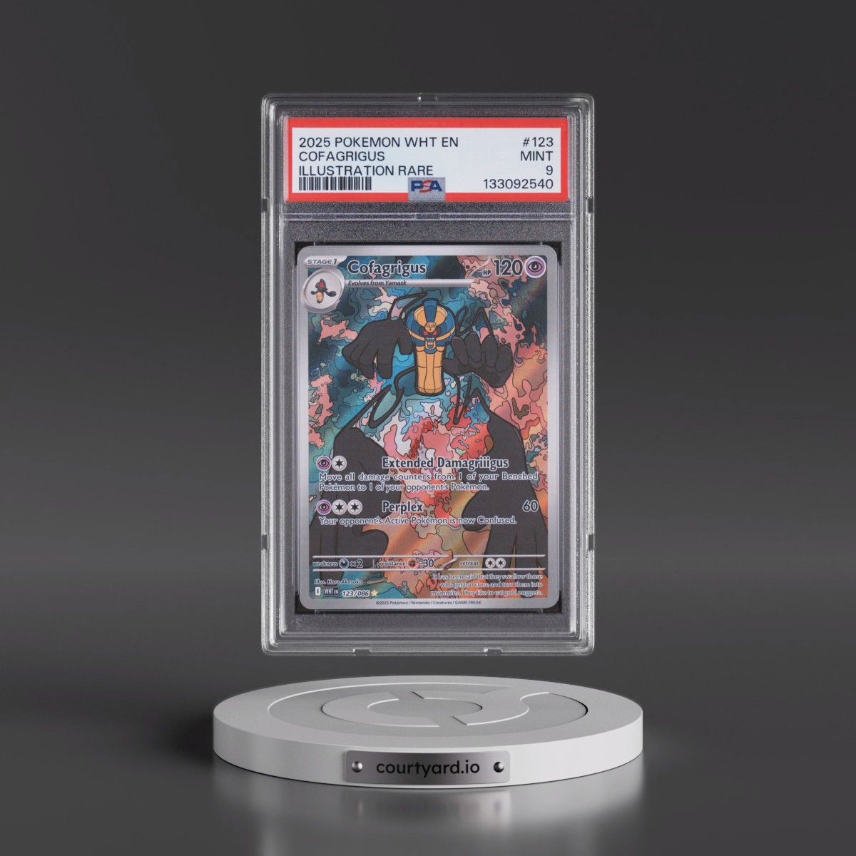 2025 Pokémon Wht EN-White Flare #123 Cofagrigus - Illustration Rare (PSA 9 MINT)
