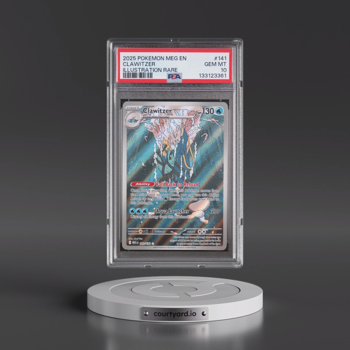 2025 Pokémon Meg EN-Mega Evolution #141 Clawitzer - Illustration Rare (PSA 10 GEM MINT)