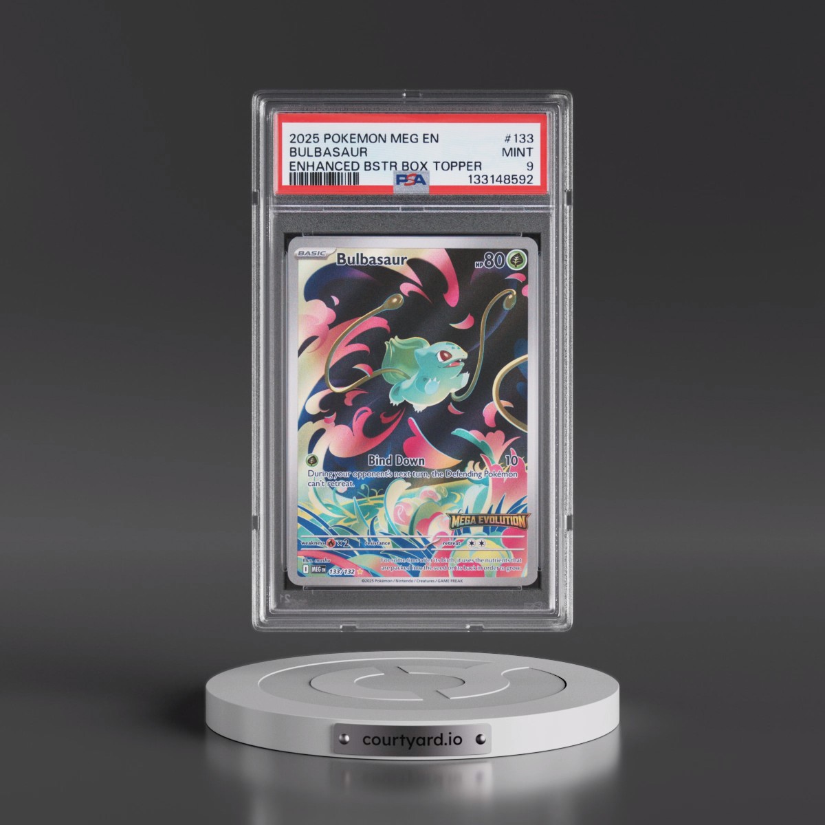 2025 Pokémon Meg EN-Mega Evolution #133 Bulbasaur - Enhanced Booster Box Topper (PSA 9 MINT)