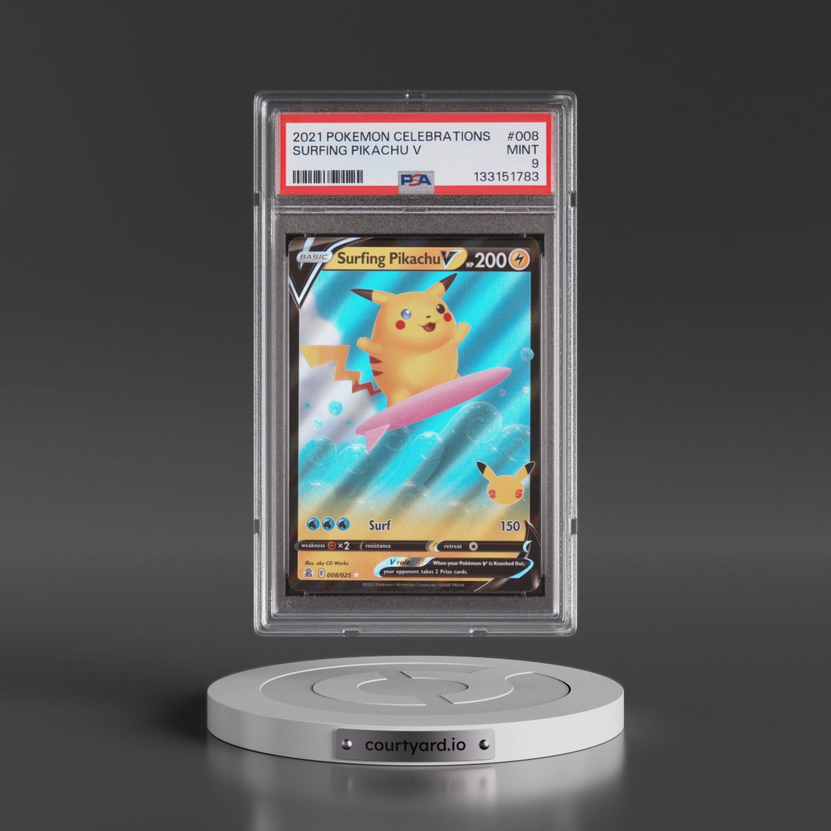 2021 Pokémon Celebrations #008 Surfing Pikachu V - Holo (PSA 9 MINT)