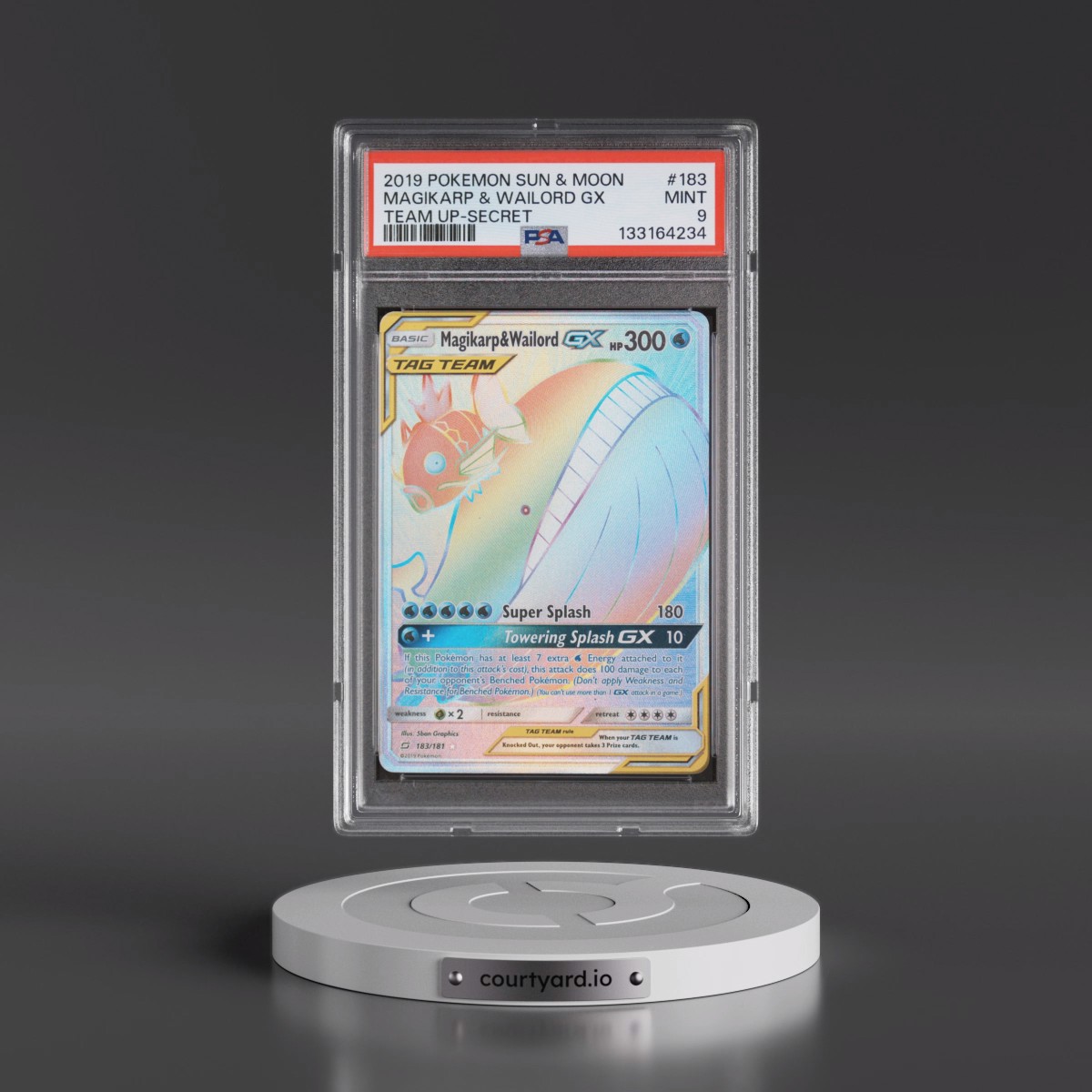 2019 Pokémon Sun & Moon Team Up #183 Magikarp & Wailord GX - Holo Full Art Secret (PSA 9 MINT)