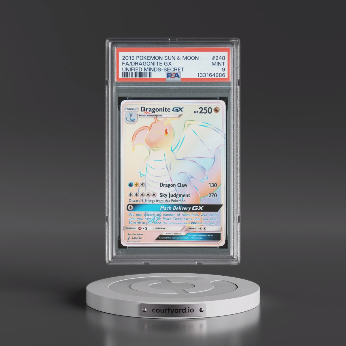 2019 Pokémon Sun & Moon Unified Minds #248 Dragonite GX - Holo Full Art Secret (PSA 9 MINT)