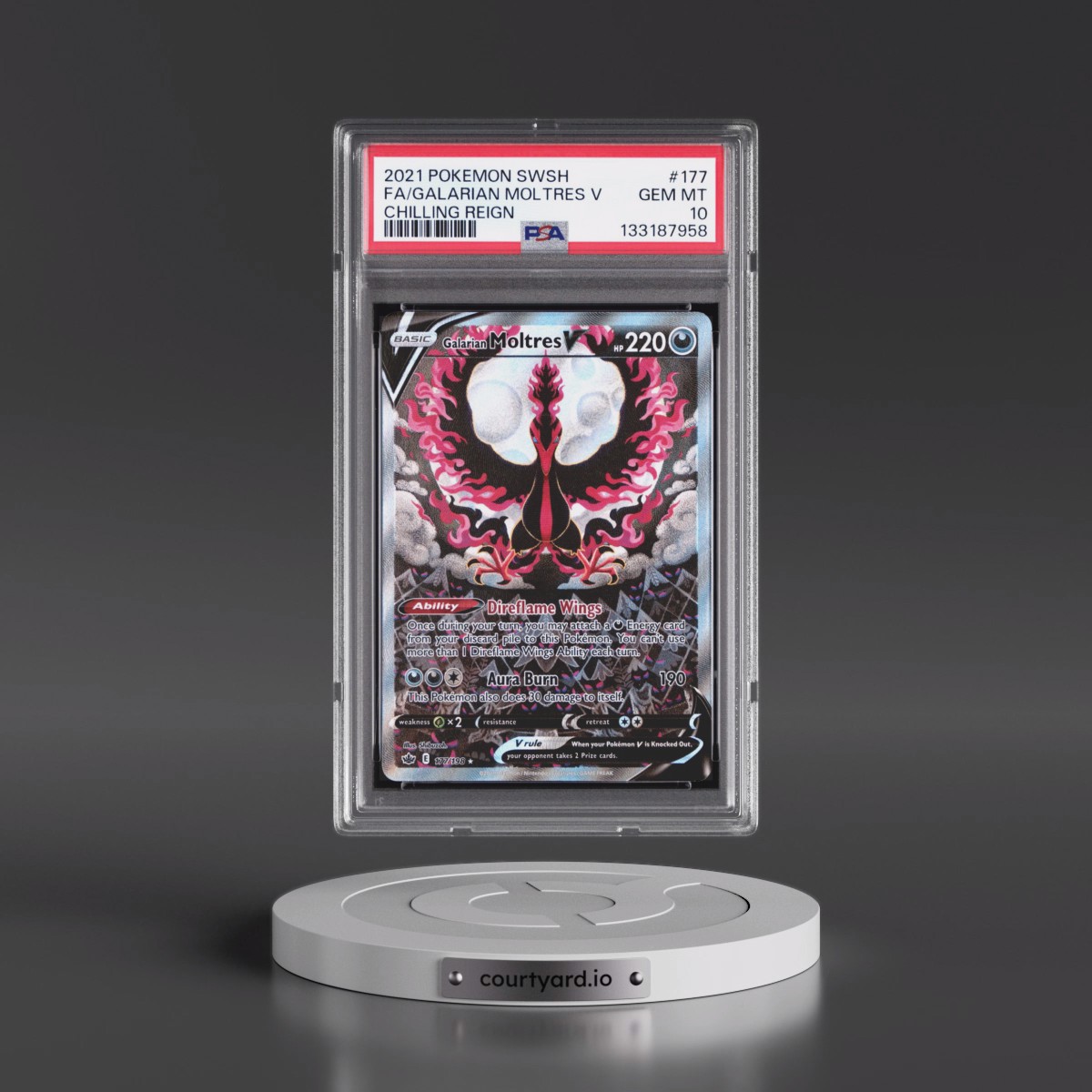2021 Pokémon Sword & Shield Chilling Reign #177 Galarian Moltres V - Holo Full Art (PSA 10 GEM MINT)