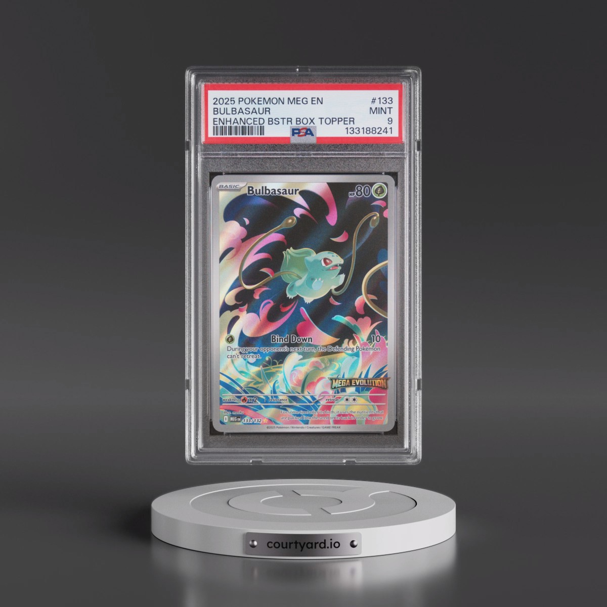 2025 Pokémon Meg EN-Mega Evolution #133 Bulbasaur - Enhanced Booster Box Topper (PSA 9 MINT)