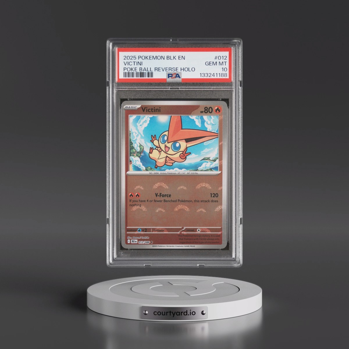 2025 Pokémon Blk EN-Black Bolt #012 Victini - Reverse Holo Poke Ball (PSA 10 GEM MINT)