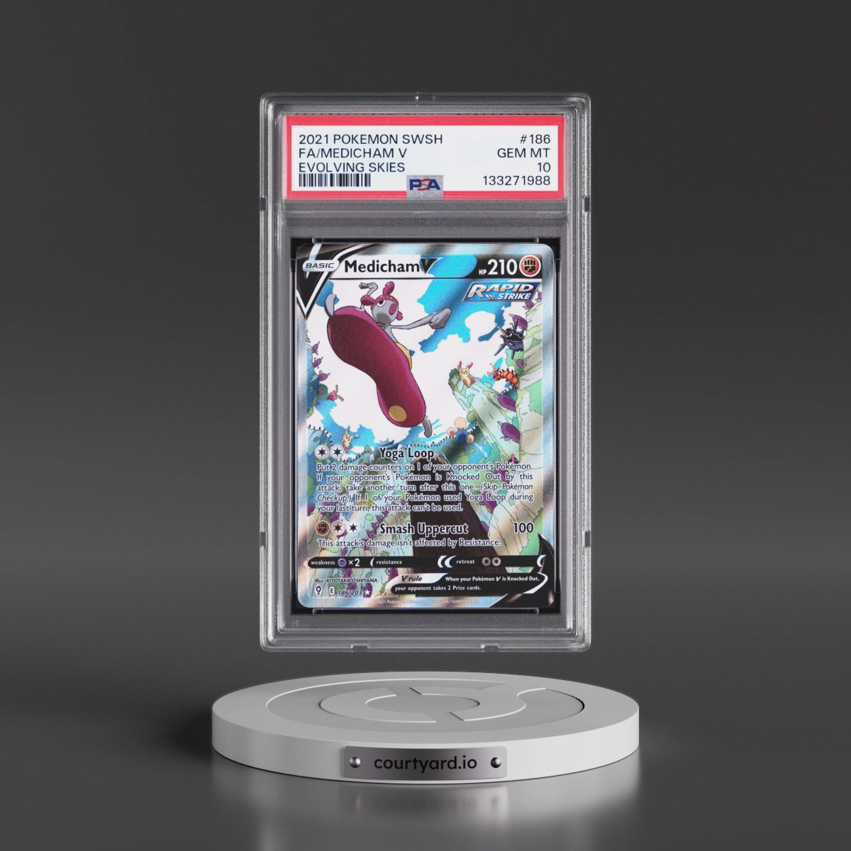 2021 Pokémon Sword & Shield Evolving Skies #186 Medicham V - Holo Full Art (PSA 10 GEM MINT)