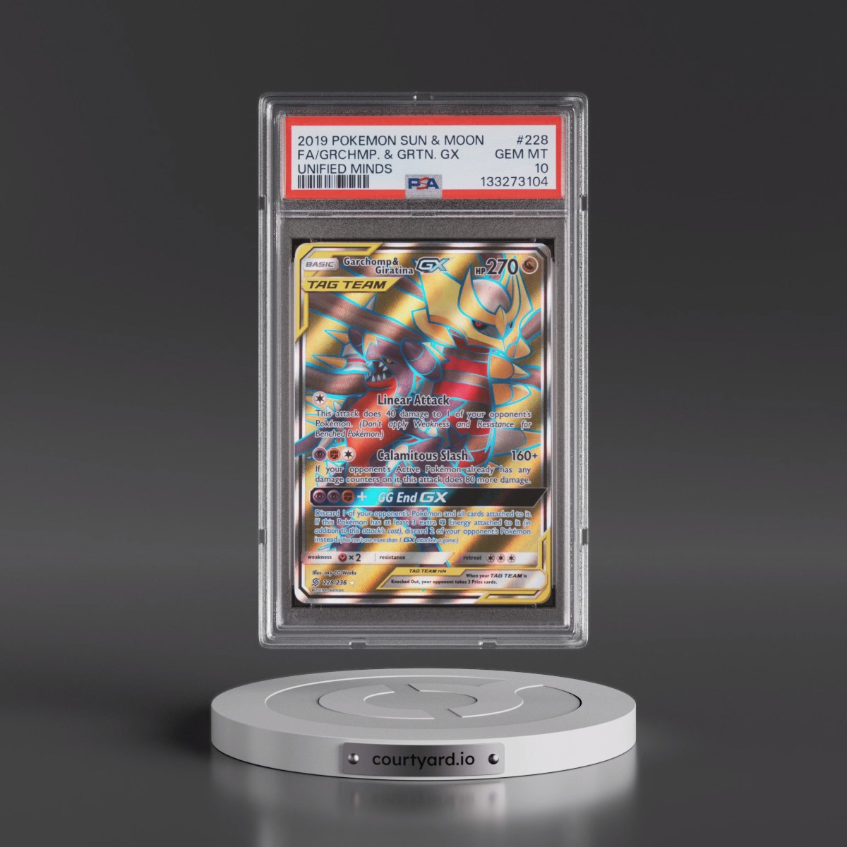 2019 Pokémon Sun & Moon Unified Minds #228 Garchomp & Giratina GX - Holo Full Art (PSA 10 GEM MINT)