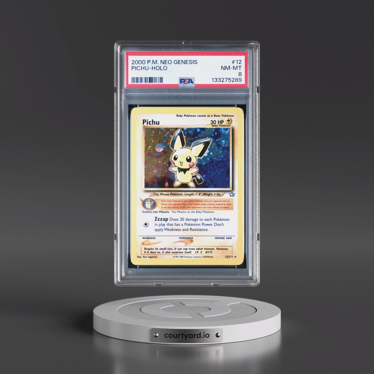 2000 Pokémon Neo Genesis #12 Pichu - Holo (PSA 8 NM-MT)
