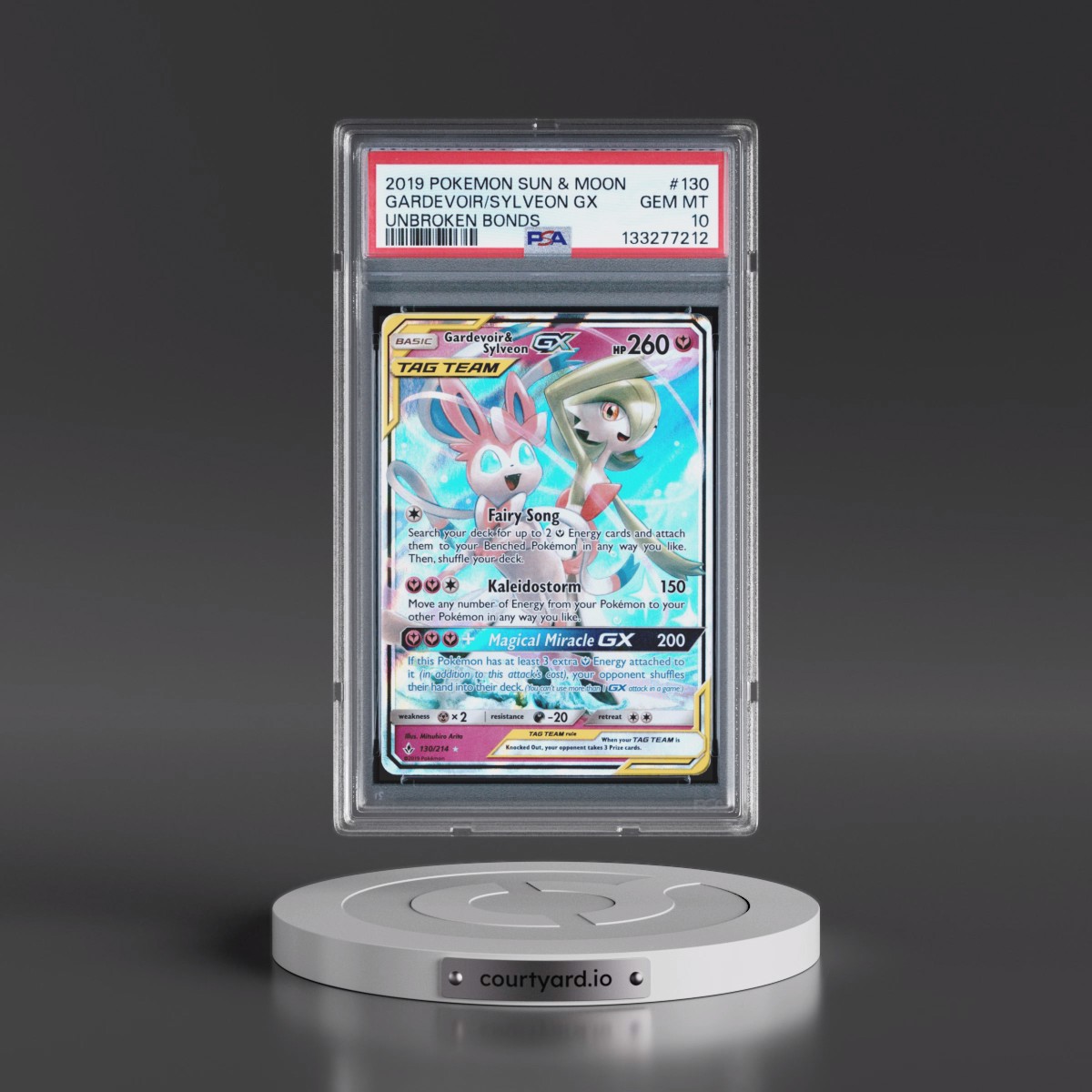 2019 Pokémon Sun & Moon Unbroken Bonds #130 Gardevoir & Sylveon GX - Holo (PSA 10 GEM MINT)